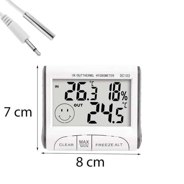 Termometer med udendørssensor, tid, indendørs og udendørs termometer, indendørs hygrometer