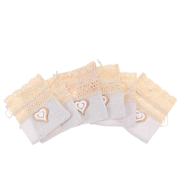 6 stk. Snøregaveposer Blonder Smykkepose Musselin Snørepose Burlap Snørepose Blomster