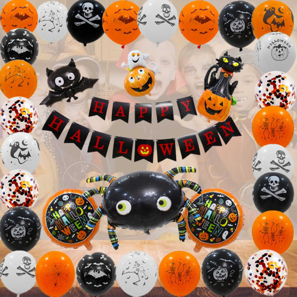 Sett med 4 Halloween-ballonger for festdekorasjon med banner, bakgrunnsrekvisitter, sett med 4