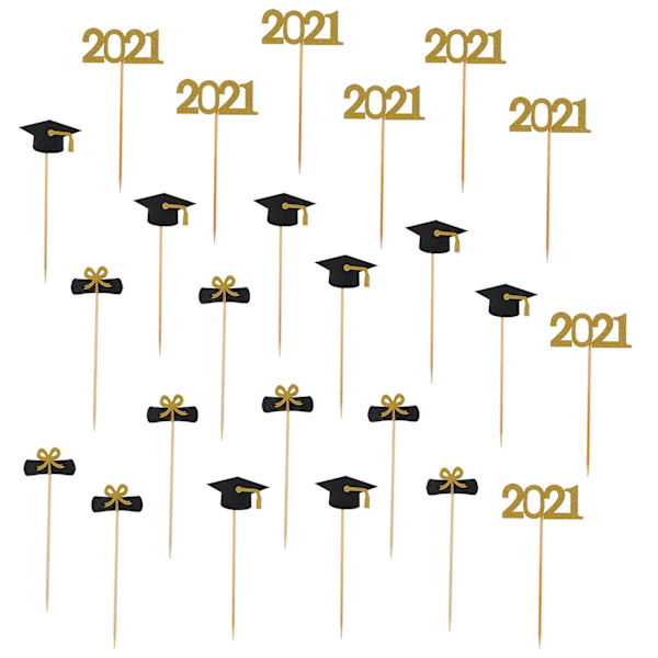 24 kpl 2021 Valmistujaisjuhlat Trencher Kakun Koristeet Paperi Kakun Koristeet Kulta 2.5x5.5cm