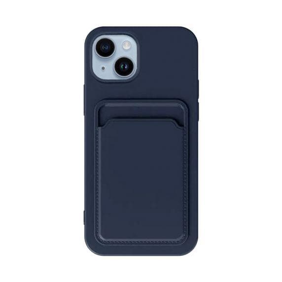 iPhone 14 Silikonecover med Kortholder - Blå