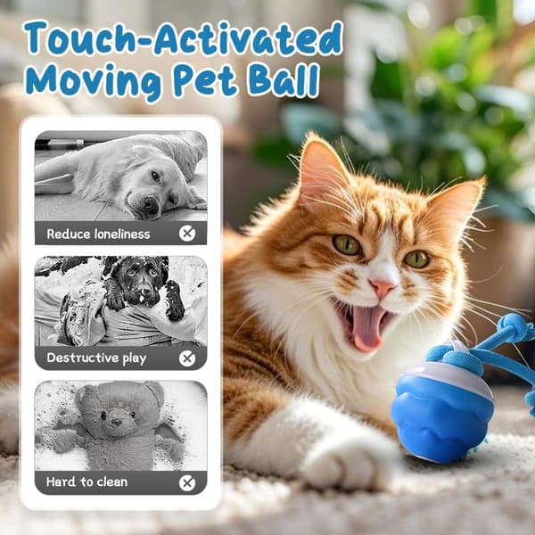 Upgraded Smart Interactive Dog Toy Ball, Squeaky Electric Automatic Rolling Moving Pet Ball, with Rope.