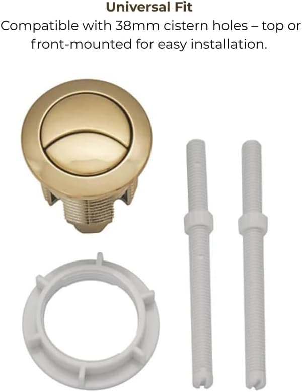 Brushed Brass Flush Button - 38mm Tank Hole, Adjustable Pins up to 125mm, ABS Button with Secure Back Nut for Toilets