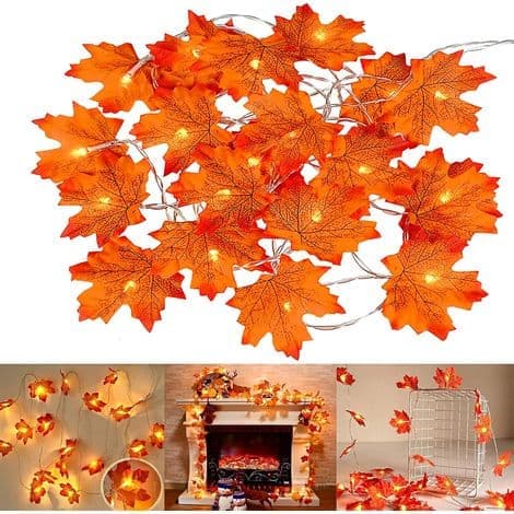 6m Battery Operated Maple Leaf String Lights, Autumn Decoration for Christmas Thanksgiving, 2 pcs, 40 LED String Lights