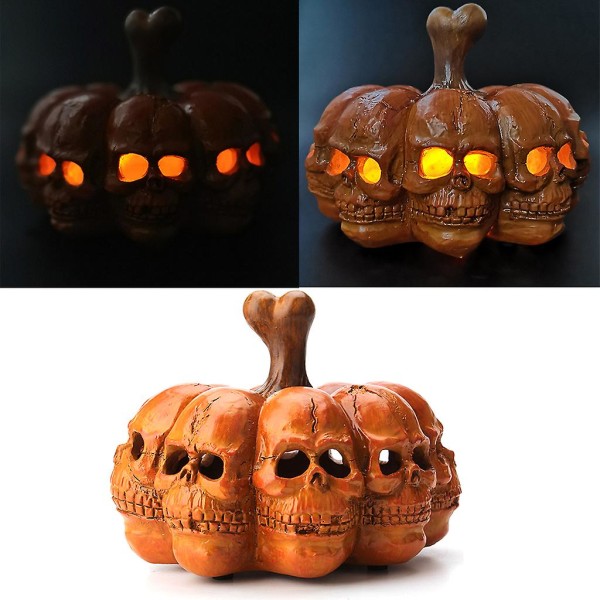 Halloween-lykt med hodeskalle i gresskarform, LED-lanterne, rekvisitter, skrekkdekorasjon, ferie, hjem, bar, festutstyr