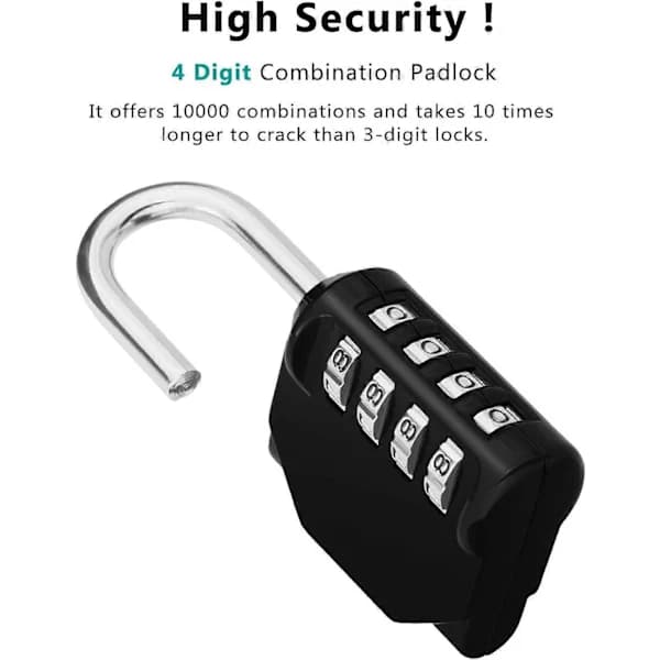 Combination Padlock, 4-Digit Combination Padlock, Gym Lock, School Lock, Weatherproof Outdoor Combination Lock (Black)