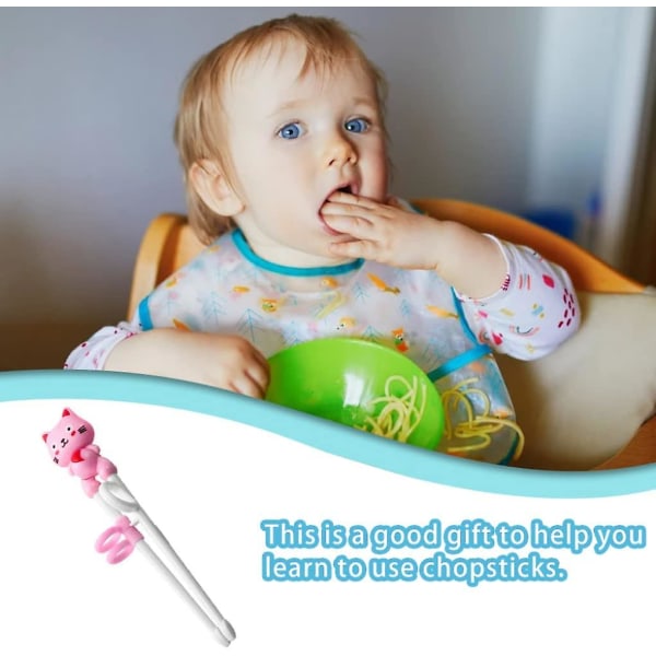Lasten harjoitussyömäpuikot Söpöt sarjakuva-oppimissyömäpuikot rengashihoilla baby ruokailuvälineille (1 setti, vaaleanpunainen)