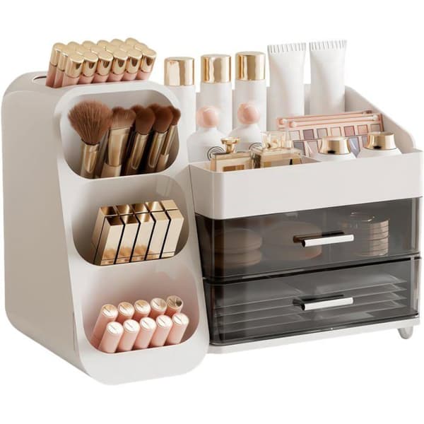 Makeup Organizer med 2 skuffer - Kosmetikopbevaringsboks i PET+ABS - Transparent og robust design - Til badeværelset