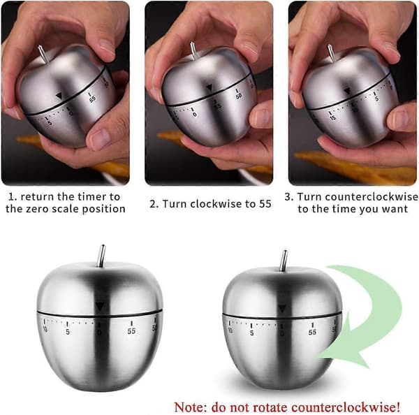 Køkkentimer Sød Manuel Rustfrit Stål Mekanisk Roterende Alarm 60 Minutter Nedtællingstimer Til Madlavning Køkken Bagning Sport - Æbletimer