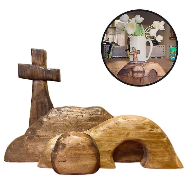 Den tomme grav påskescene Cross træhåndværkspynt bordpladedekor