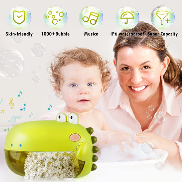 Badleksak för bebis, bubbelmaskin badleksak för bebis, dinosauriebubbelblåsare för barn, bebisbubblor med musik, bubbelblåsare för barn