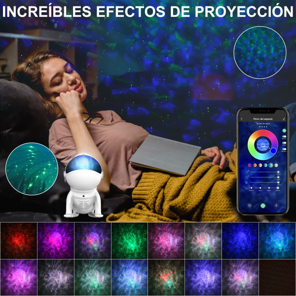 Space Dog Star-projektor, Galaxy Star-projektor, Starry Nebula LED-lampa med Bluetooth högtalare, åtta typer av vitt brus