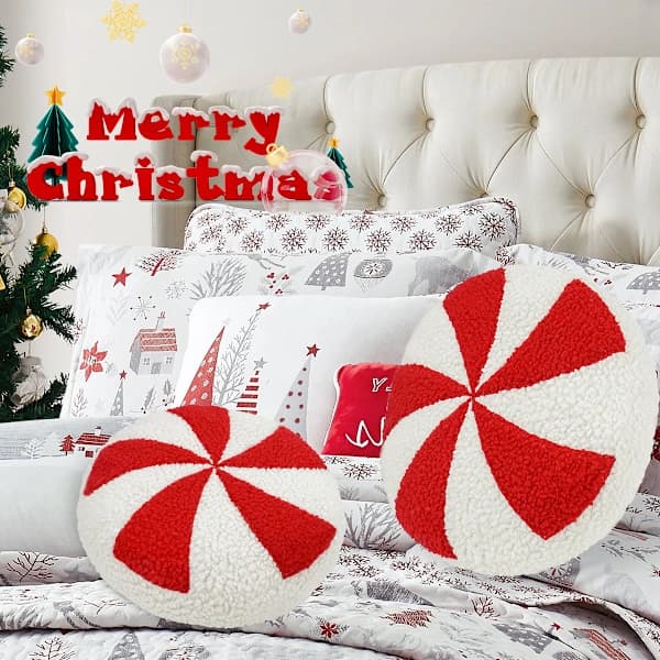 Christmas Tree Candy Peppermint Pillow Christmas Decorative Pillows Christmas Lollipop Pattern Decorative Plush Shaped Pillows for Sofa Style 3
