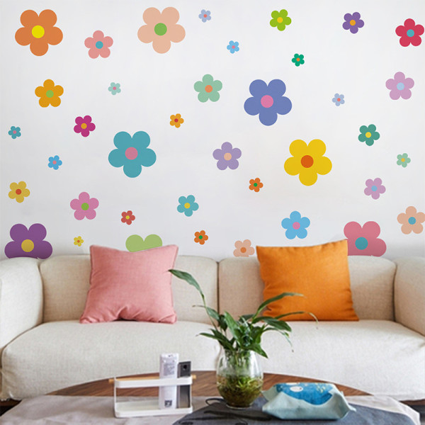 Färgglada väggklistermärken med små blommor för barns sovrum, sängbordslayout, garderob, dagisklassrumslayout stic