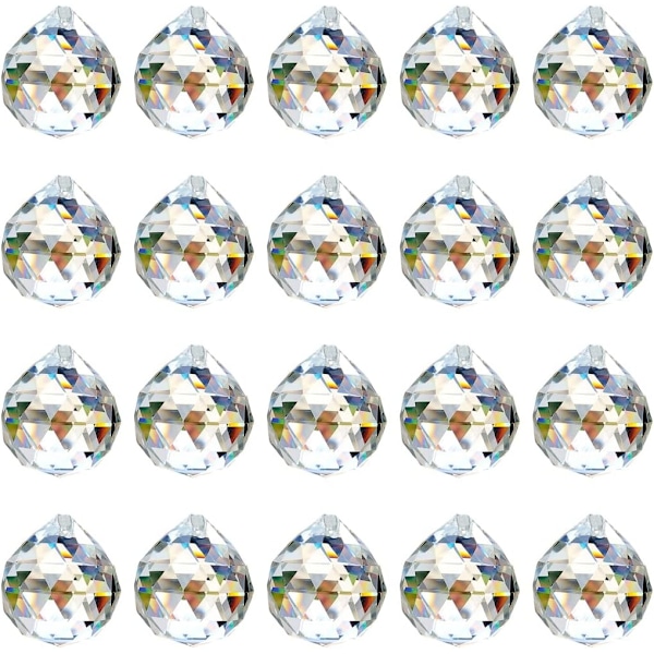 20-pack 20mm Transparent Hängande Kristallkula Prisma Feng Shui Kula Kristallglaskula Hänge Regnbågsmakare för Fönster Solfångare