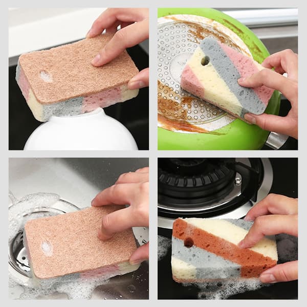 Double-sided multifunctional kitchen sponge ideal for dishwashing and stain removal, absorbent, durable coconut fiber side and soft sponge side 5