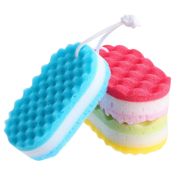 3-pack Badsvamp Dubbelsidig Peeling Svamp Rengöring Kroppsskrubb Blandade Färger 16.5X9cm