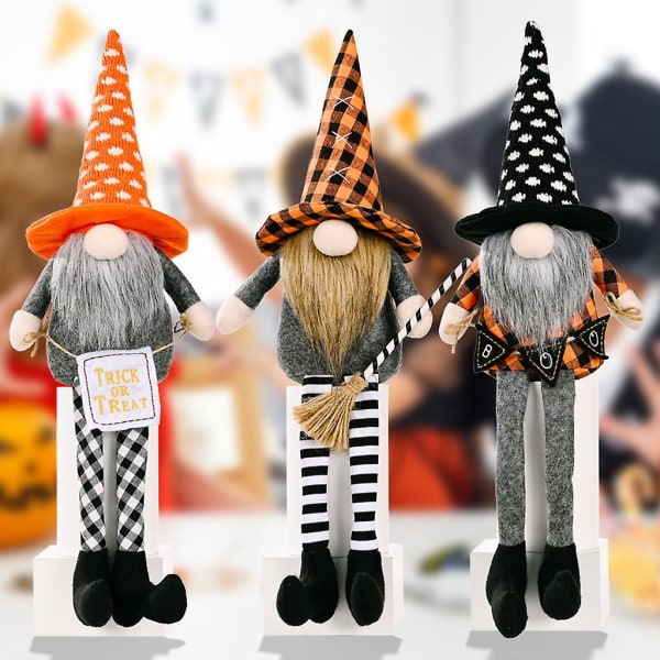 Halloween Gnome Wizard Broom Tomte Nisse Swedish Elf Dwarf HemmagårdsdekorC