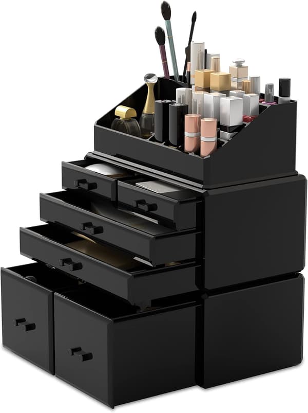Makeup Kosmetik Organizer Opbevaringskasser Etui med 6 Skuffer Sort