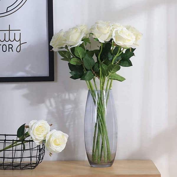 Konstgjorda rosor sidenblommor bukett hem kontor bröllopsarrangemang vit (10 st)