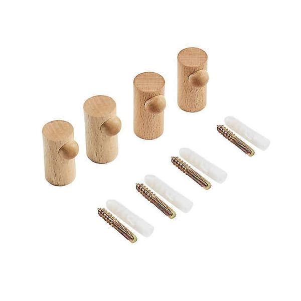 Väggkrok, Naturträ Klädkrok Väggmontering (4-pack)