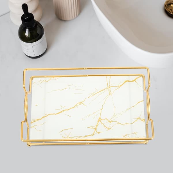 Bathroom Storage Makeup Organizer White Iron Glass Tray