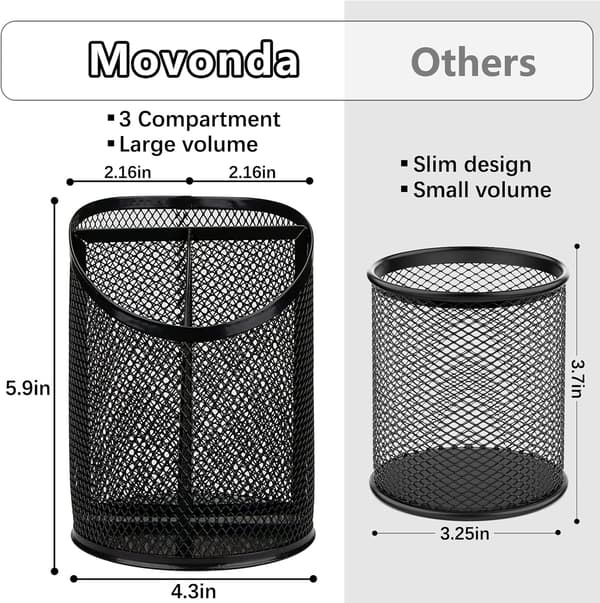 Pennställ med 3 fack, runt nätpennställ, klassrumsorganisation, 2-pack-FF-