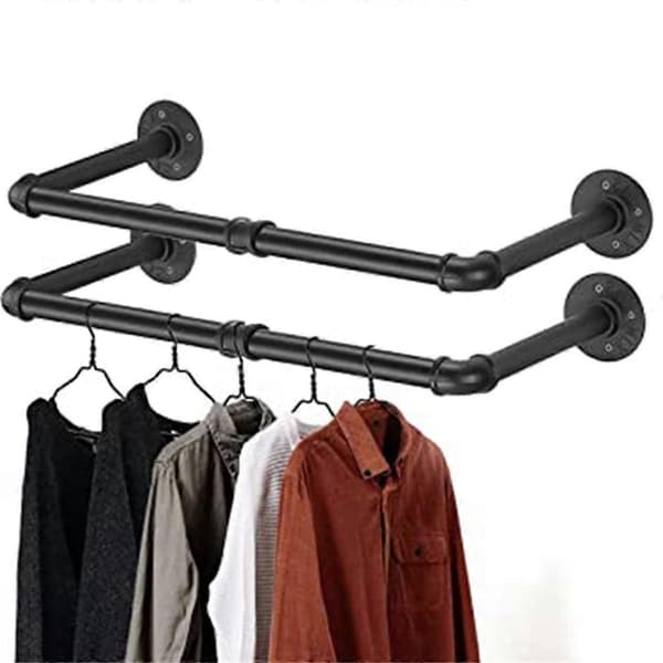 Industrial Style Wall Mounted Clothes Rack, Heavy Duty Pipe, for Hanging Clothes, Coats, Laundry