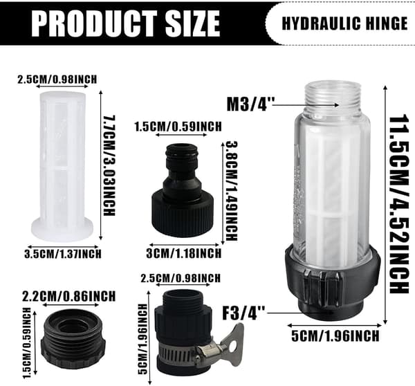 Garden Hose Water Filter: 2 Pieces 3/4 \" Garden Pump Pre-filter with 5 Quick Adapters + 4 Filter Inserts, Water Pre-filter Cleaner