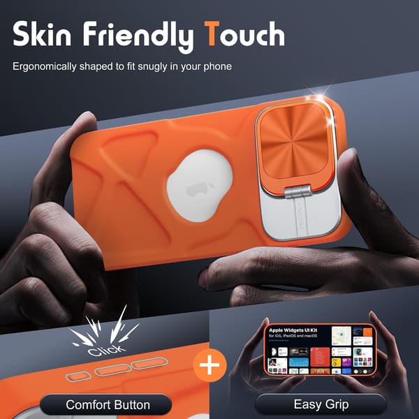 Phone Case for iPhone 17 Pro, with Camera Lens Protector and Stand - Full Coverage Shockproof Soft Case, Unisex (Orange)