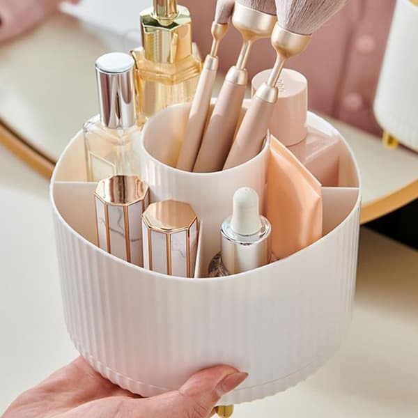 Rotating Makeup Brush Storage, Multi-Compartment Organizer, Desk Pen Holder White