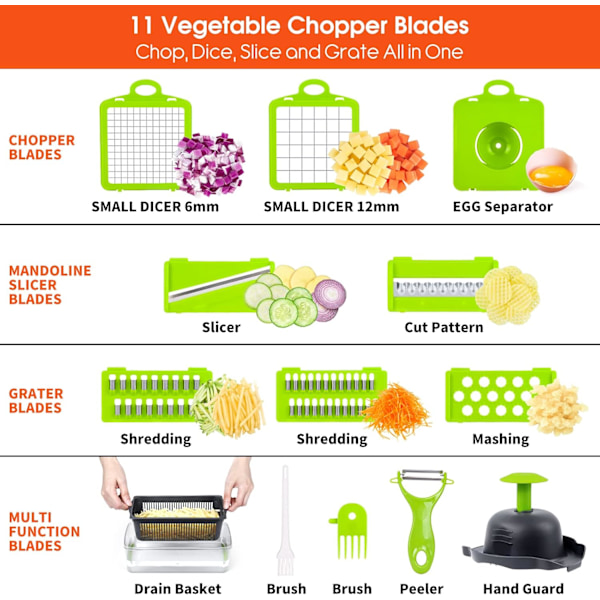 Vegetable Chopper Pro Lökhackare 14 i 1 Multifunktionell Mat Vit White