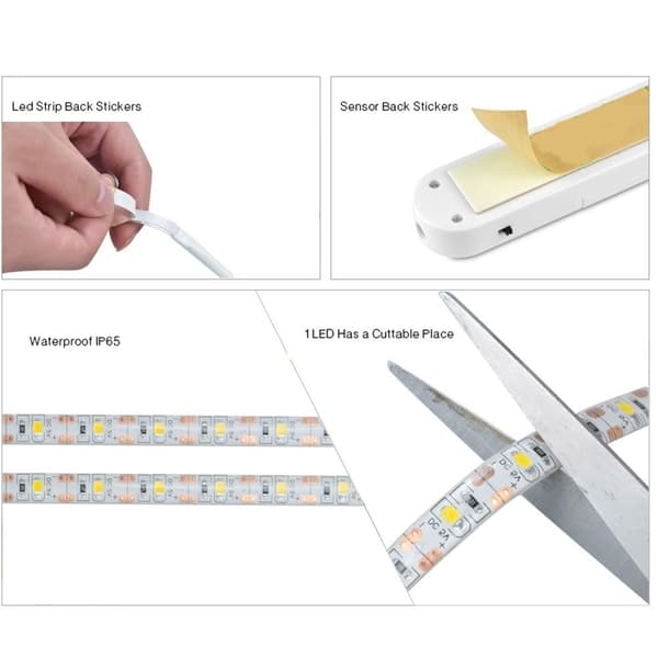 1M 2M 3M Wireless Motion Sensor LED Strip Battery Powered Night Light Under Bed Lamp for Wardrobe Cabinet Stairs Hallway 0.1 0.1