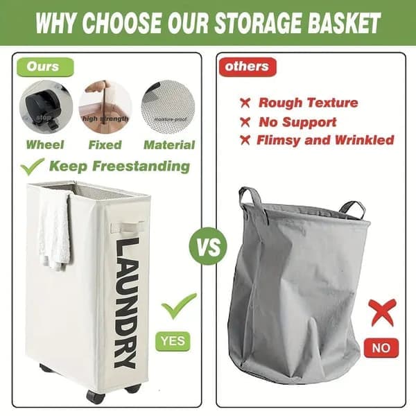 Large Laundry Basket and Hamper with Wheels, Foldable for Home, Bedroom, and Laundry Room