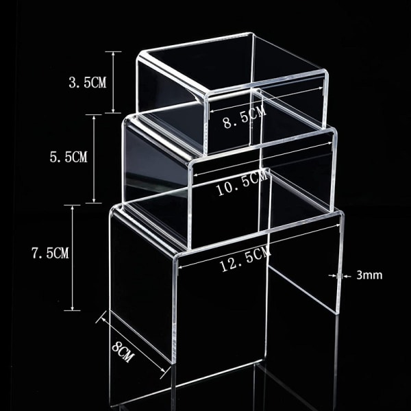 3 Set Akryl Displayställ, Smyckesdisplay Ställ Hylla Visningsställ (Klar, Medium Set)-Akryl Ställ Visar Figurer