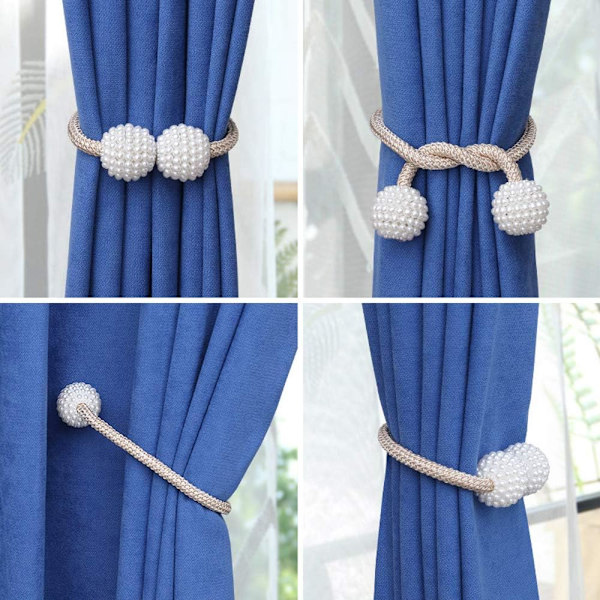 4 Magnetiske Gardinholdere Gardinspenner Gardinholder for Kontor Hotell Dekorasjon - Beige