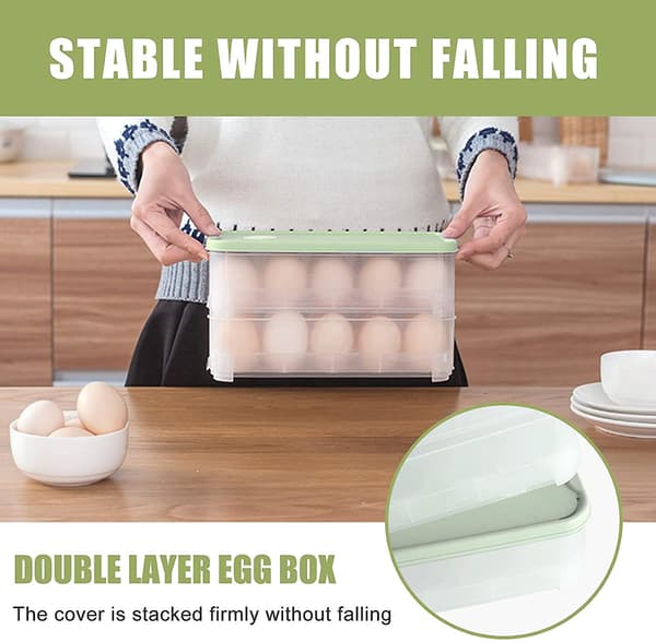 Egg Container Refrigerator, Plastic Egg Box Storage for 20 Eggs Box Egg Storage Plastic Egg Trays with Lid, for Kitchen / Camping (Double Layer)
