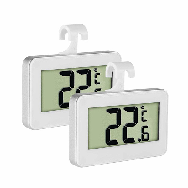 2-pack LCD Digital Kylskåpstermometer med Hängkrok och Infällbart Ställ