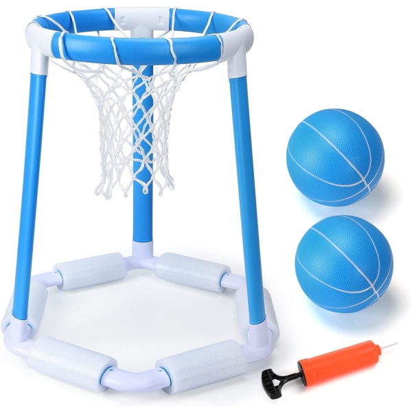Flydende basketballbøjle til swimmingpool, udendørsbasketbøjle til børnebassin, basketballbøjle til pool med 2 bolde og pumpe, poolspil