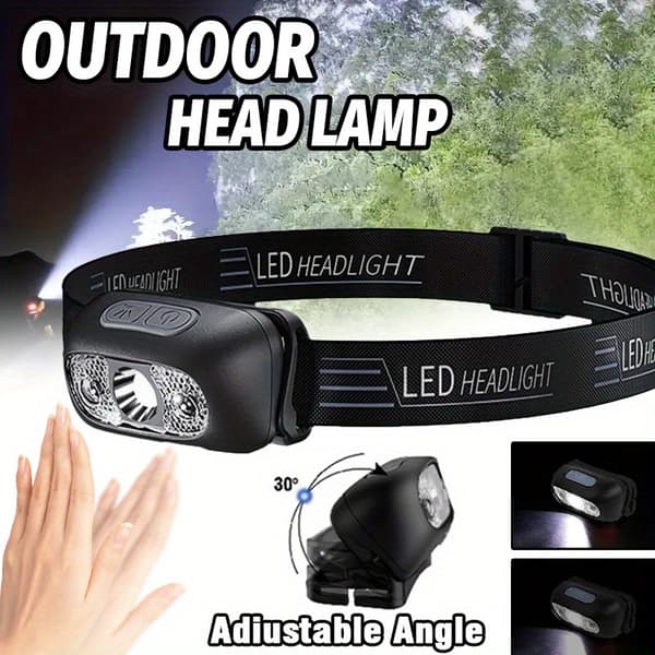 USB Rechargeable LED Headlamp with Motion Sensor - Adjustable, Matte ABS Portable Lamp for Camping, Hiking & Running Head Lamp 1pc Head Lamp 1pc