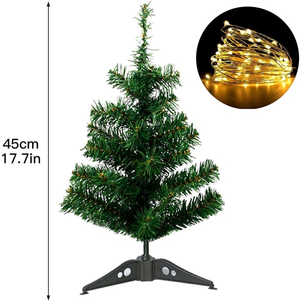 Mini kunstigt juletræ med LED-lys, med 50 aftagelige vedhæng til boligindretning