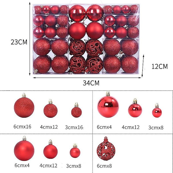 100 kpl Joulupalloja Puun Huippuun Eri Muotoisilla Ripustuskoukuilla - 3cm, 4cm, 6cm Täydellinen Perinteiseen Joulukoristeluun