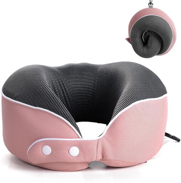 Resenackkudde Uppgraderad Resenackkudde 100 ren memory foam-kudde Flygplanssovkudde Bärbara flygplanstillbehör Rosa