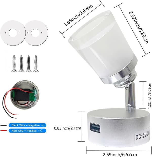 12V LED-lampe til autocamper med USB, 3W, touch-dæmper, 3 farver (2 stk.)