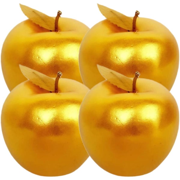 4 stk. Formelekkerier Kunstige Røde Epler Kunstige Frukter Eplemodeller Livaktige FruktGolden8X8X7CM Golden 8X8X7CM