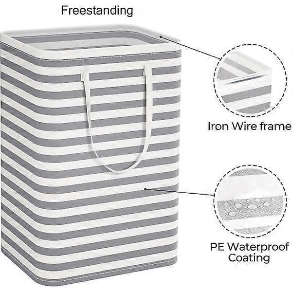 Large Laundry Basket Bag - Independent Waterproof Laundry Hamper with Extended Handle - Foldable Tall Laundry Basket Striped