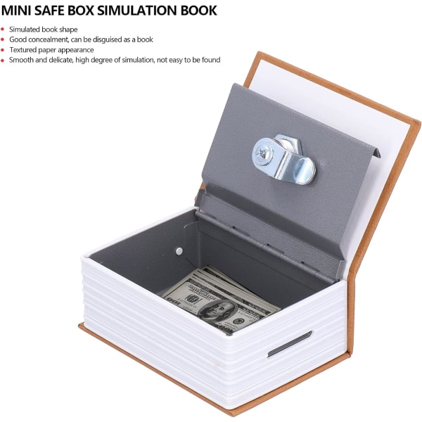 Mini Safe Simulation Book Safety Penge smykkeskrin, med låsenøgler, til børn og venner (gul)