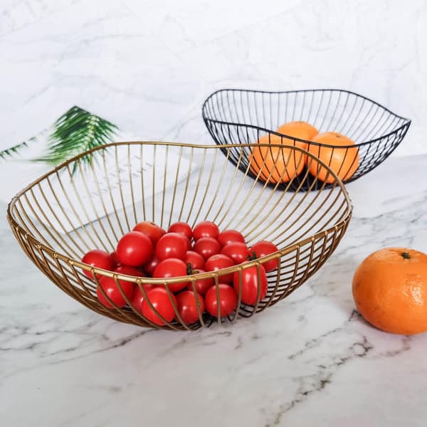 Black Metal Wire Fruit Bowl, Modern Fruit and Vegetable Storage Basket for Kitchen Counter, Decorative Fruit Holder