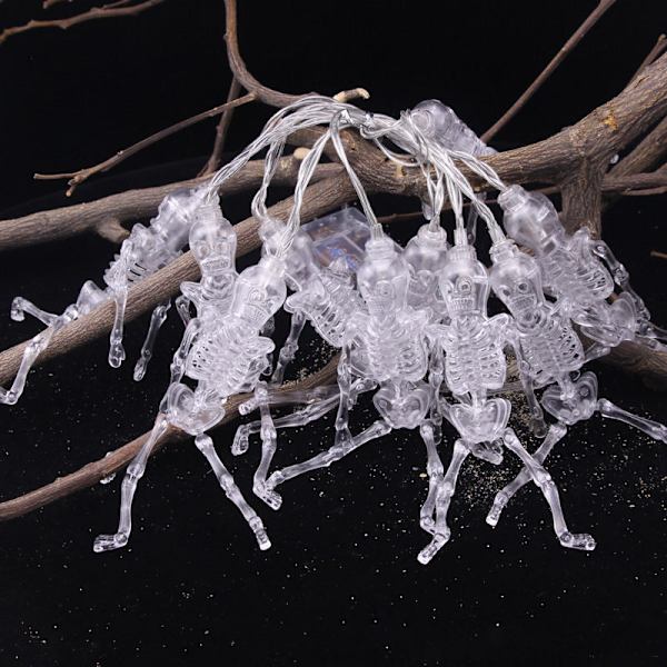 20 LED Skelettlampor, Skalle String Lights Utomhus, Halloween String Lights Batteridrivna med 8 Lägen för Utomhus, Trädgård, Hus