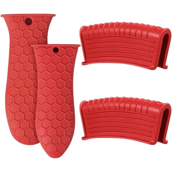 Silikone varmhåndtagsholder, varmebestandig grydelap Køkkengrej Håndtag Støbejernshåndtag Greb Covers til støbejern (rød)